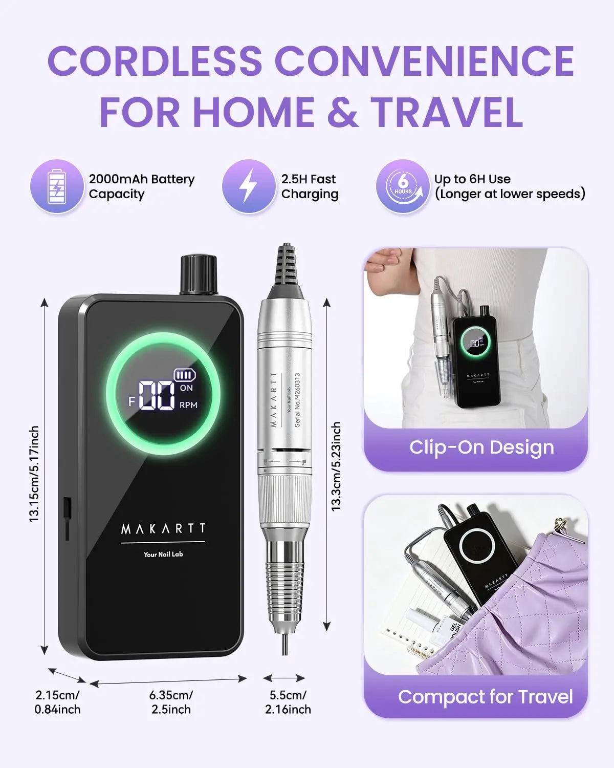 Makartt YEEYAN Cordless Nail Drill Beginner Safe Low Vibration LCD