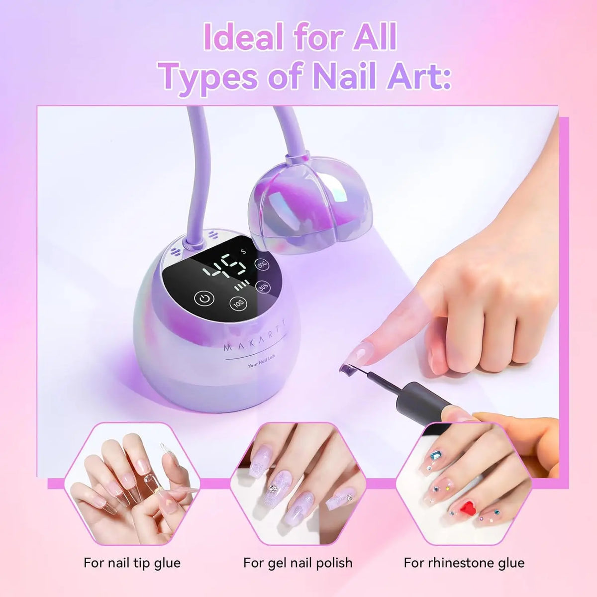 Gooseneck UV LED Nail Lamp USB Cordless Flash Cure 39mW/cm² 4 Timer