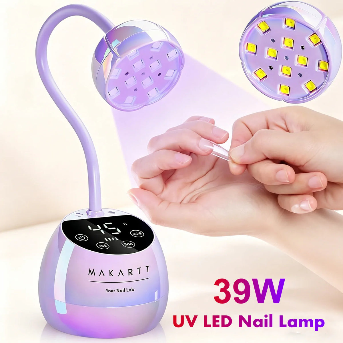 Gooseneck UV LED Nail Lamp USB Cordless Flash Cure 39mW/cm² 4 Timer