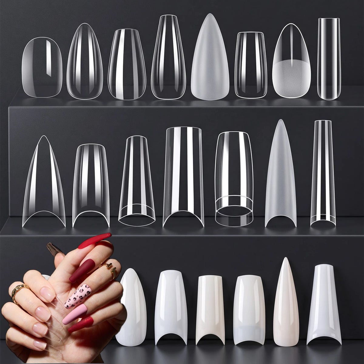 Makartt Fake Nail Tips 500pcs Almond Full Cover Gel Tips False Acrylic