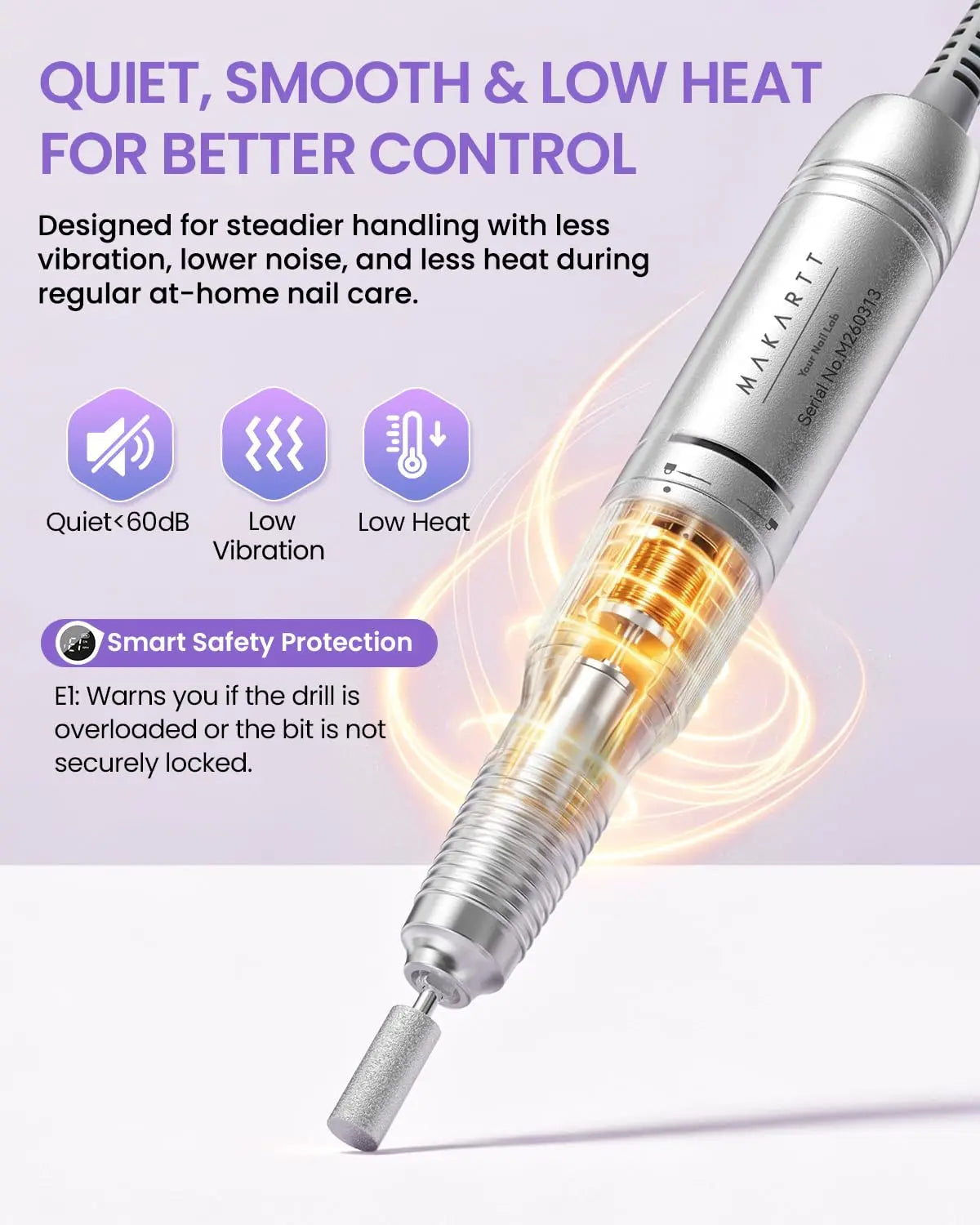 Makartt YEEYAN Cordless Nail Drill Beginner Safe Low Vibration LCD
