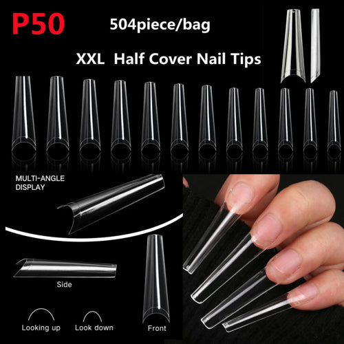 Makartt 500pcs Coffin Fake Nail Tips Clear Natural XXL Gel Tips Full