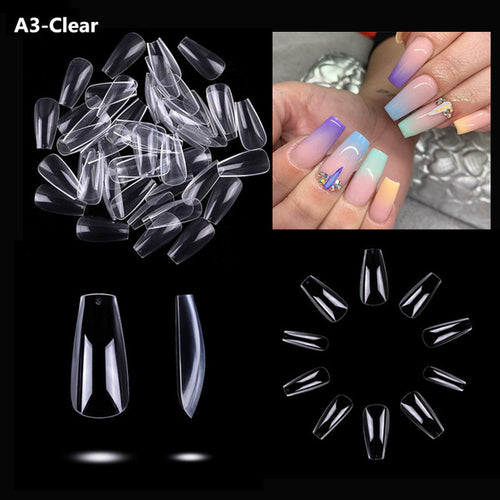 Makartt 500pcs Coffin Fake Nail Tips Clear Natural XXL Gel Tips Full