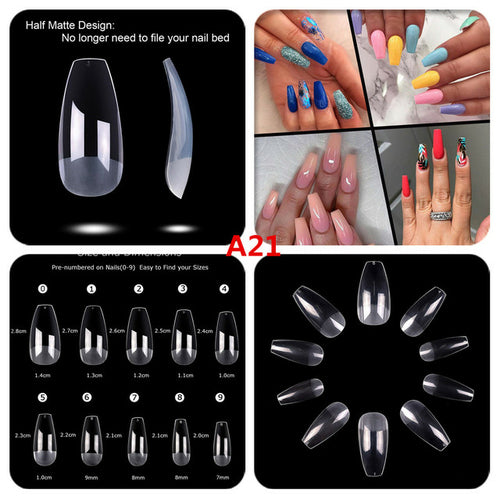 Makartt 500pcs Coffin Fake Nail Tips Clear Natural XXL Gel Tips Full