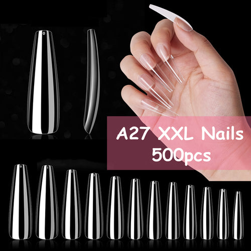 Makartt 500pcs Coffin Fake Nail Tips Clear Natural XXL Gel Tips Full