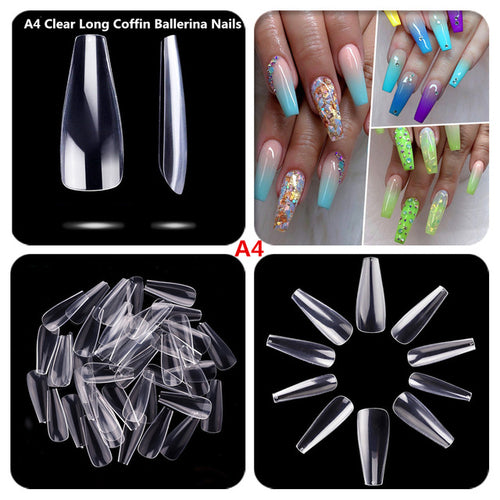 Makartt 500pcs Coffin Fake Nail Tips Clear Natural XXL Gel Tips Full