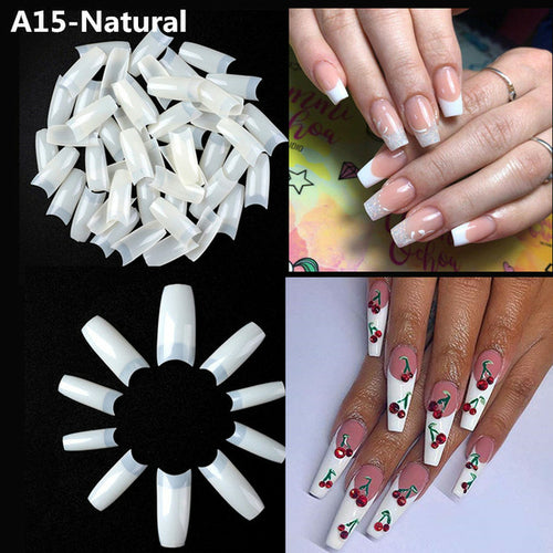 Makartt 500pcs Coffin Fake Nail Tips Clear Natural XXL Gel Tips Full