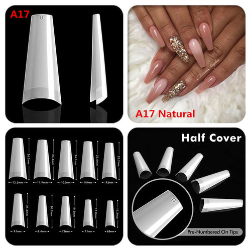Makartt 500pcs Coffin Fake Nail Tips Clear Natural XXL Gel Tips Full