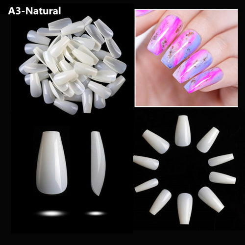 Makartt 500pcs Coffin Fake Nail Tips Clear Natural XXL Gel Tips Full