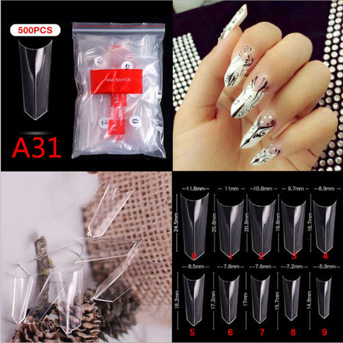 Makartt 500pcs Coffin Fake Nail Tips Clear Natural XXL Gel Tips Full