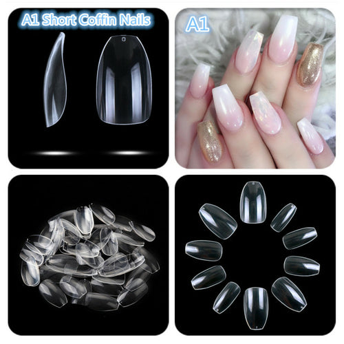 Makartt 500pcs Coffin Fake Nail Tips Clear Natural XXL Gel Tips Full