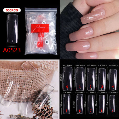 Makartt 500pcs Coffin Fake Nail Tips Clear Natural XXL Gel Tips Full