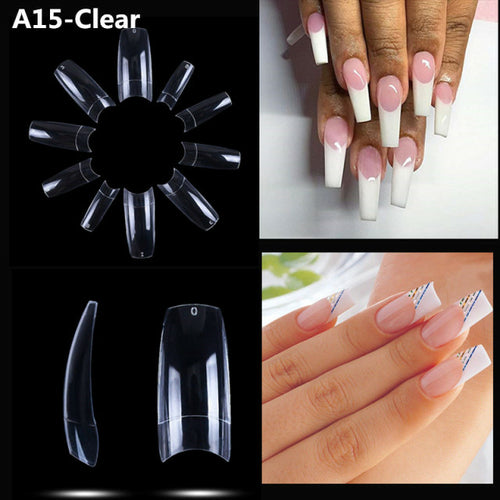 Makartt 500pcs Coffin Fake Nail Tips Clear Natural XXL Gel Tips Full