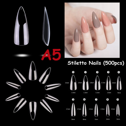 Makartt 500pcs Coffin Fake Nail Tips Clear Natural XXL Gel Tips Full