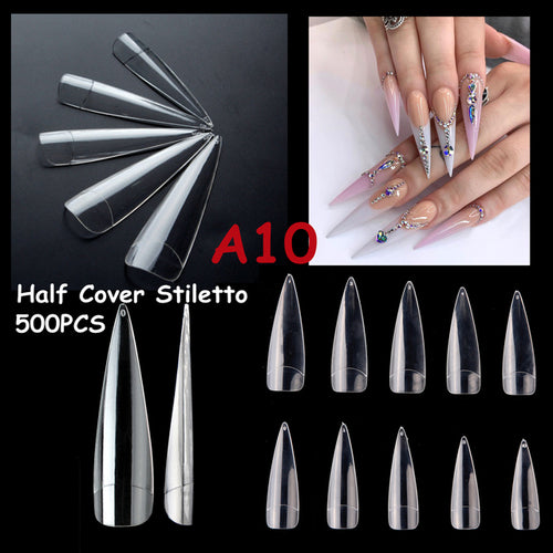 Makartt 500pcs Coffin Fake Nail Tips Clear Natural XXL Gel Tips Full