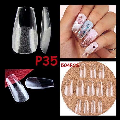 Makartt 500pcs Coffin Fake Nail Tips Clear Natural XXL Gel Tips Full
