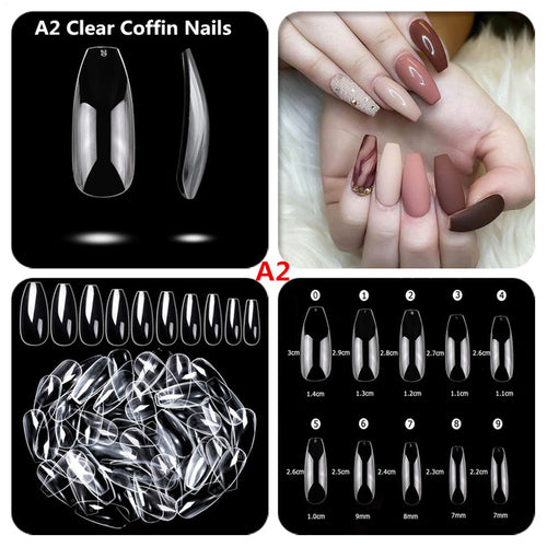 Makartt 500pcs Coffin Fake Nail Tips Clear Natural XXL Gel Tips Full