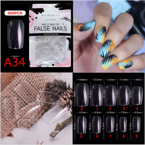Makartt 500pcs Coffin Fake Nail Tips Clear Natural XXL Gel Tips Full