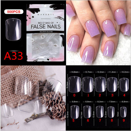 Makartt 500pcs Coffin Fake Nail Tips Clear Natural XXL Gel Tips Full