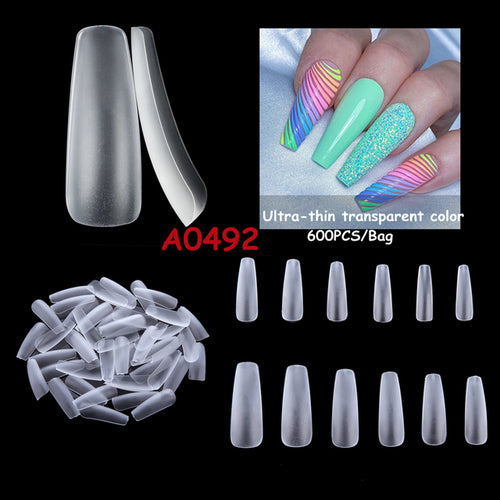 Makartt 500pcs Coffin Fake Nail Tips Clear Natural XXL Gel Tips Full