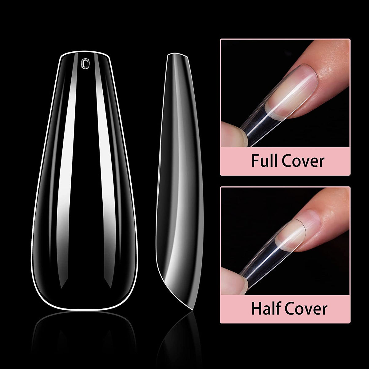 Makartt 500pcs Coffin Fake Nail Tips Clear Natural XXL Gel Tips Full