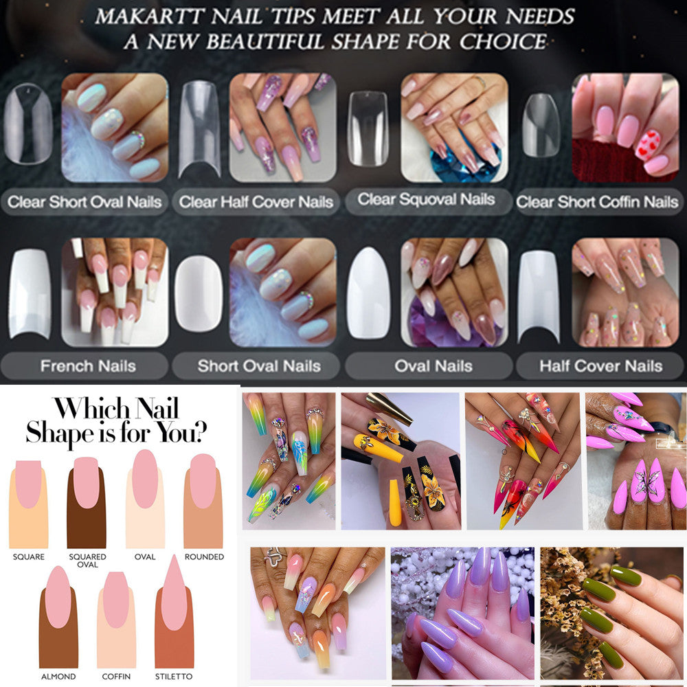 Makartt 500pcs Coffin Fake Nail Tips Clear Natural XXL Gel Tips Full