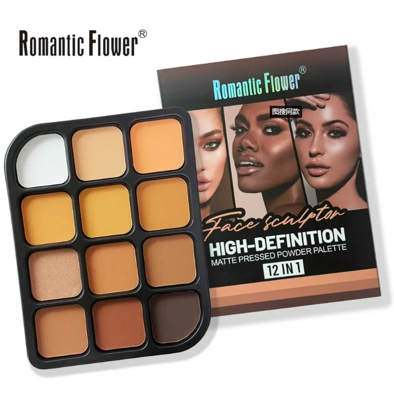 Deep Skin 12-Color Matte Contour Palette - Full Coverage All-In-One