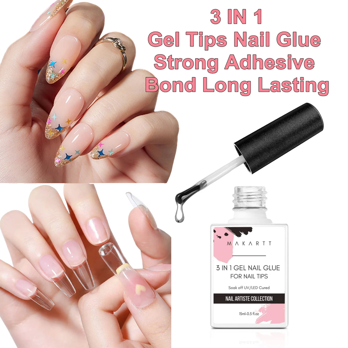 Makartt Nail Glue Gel for Acrylic Nails 3 in 1 Nail Gel Super Strong