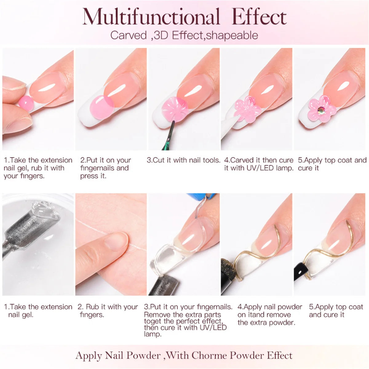 3/4pcs/Set 8ml Clear White Pink Non Stick Hand Extension Gel Nail