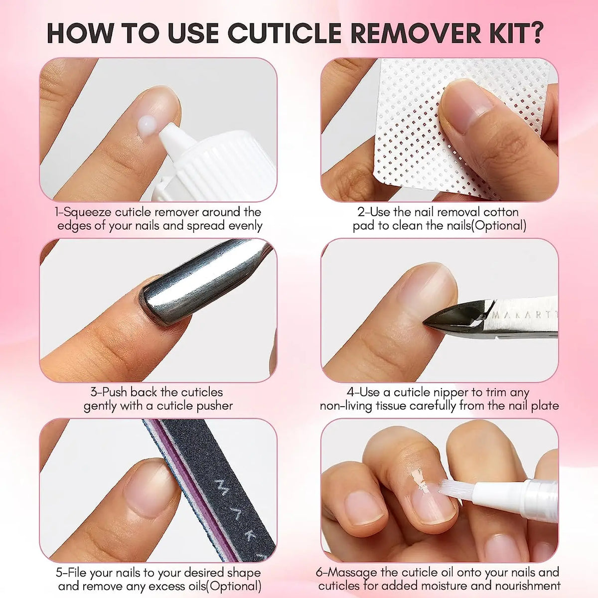 Makartt Cuticle Remover Kit, Nail Care with Cuticle Oil Pen, Trimmer,