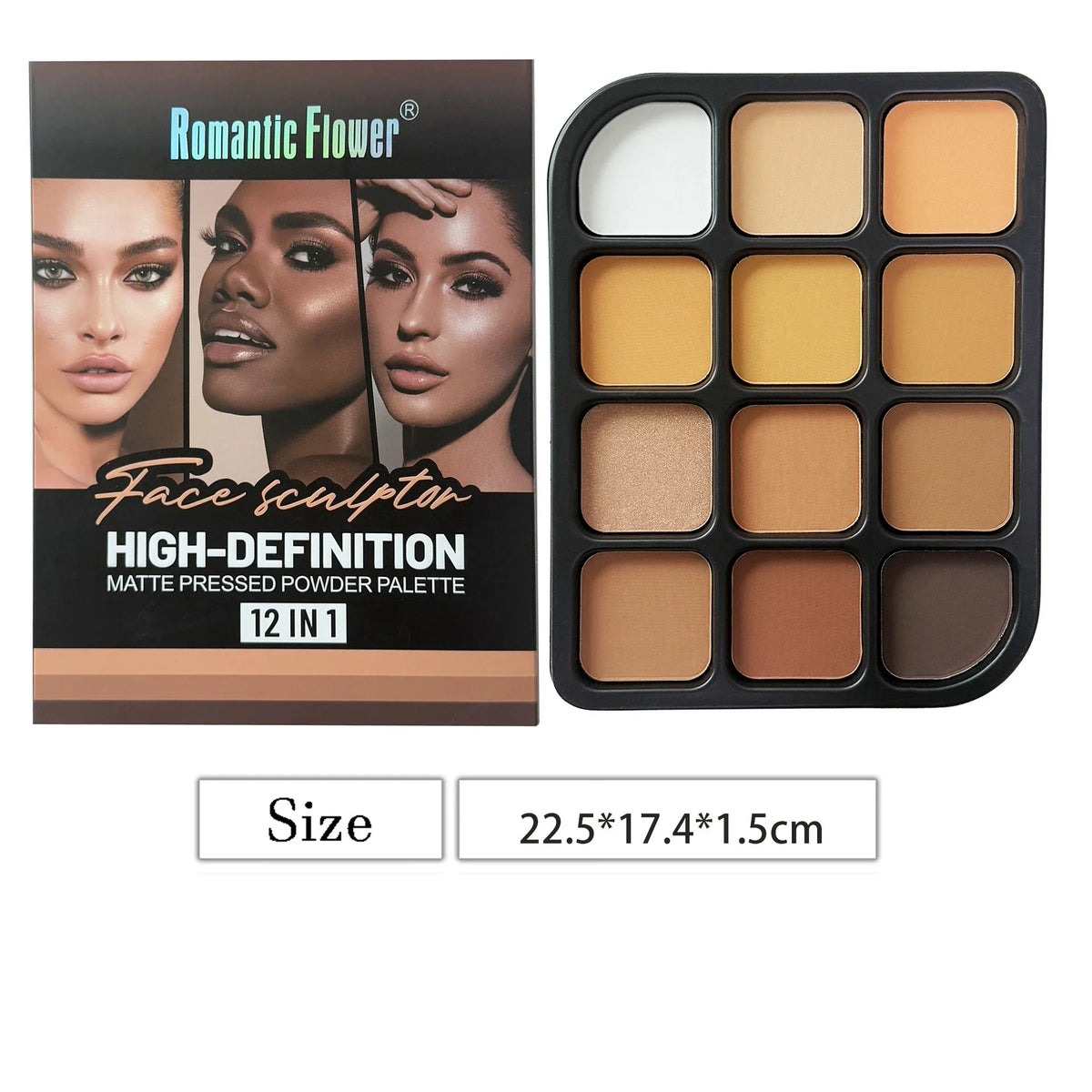 Deep Skin 12-Color Matte Contour Palette - Full Coverage All-In-One