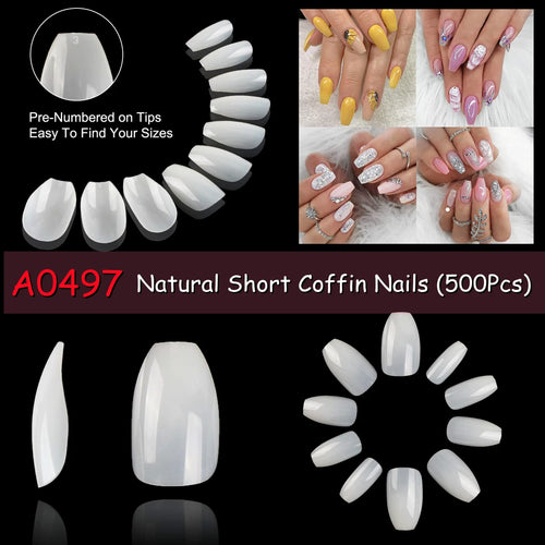 Makartt Fake Nail Tips 500pcs Almond Full Cover Gel Tips False Acrylic