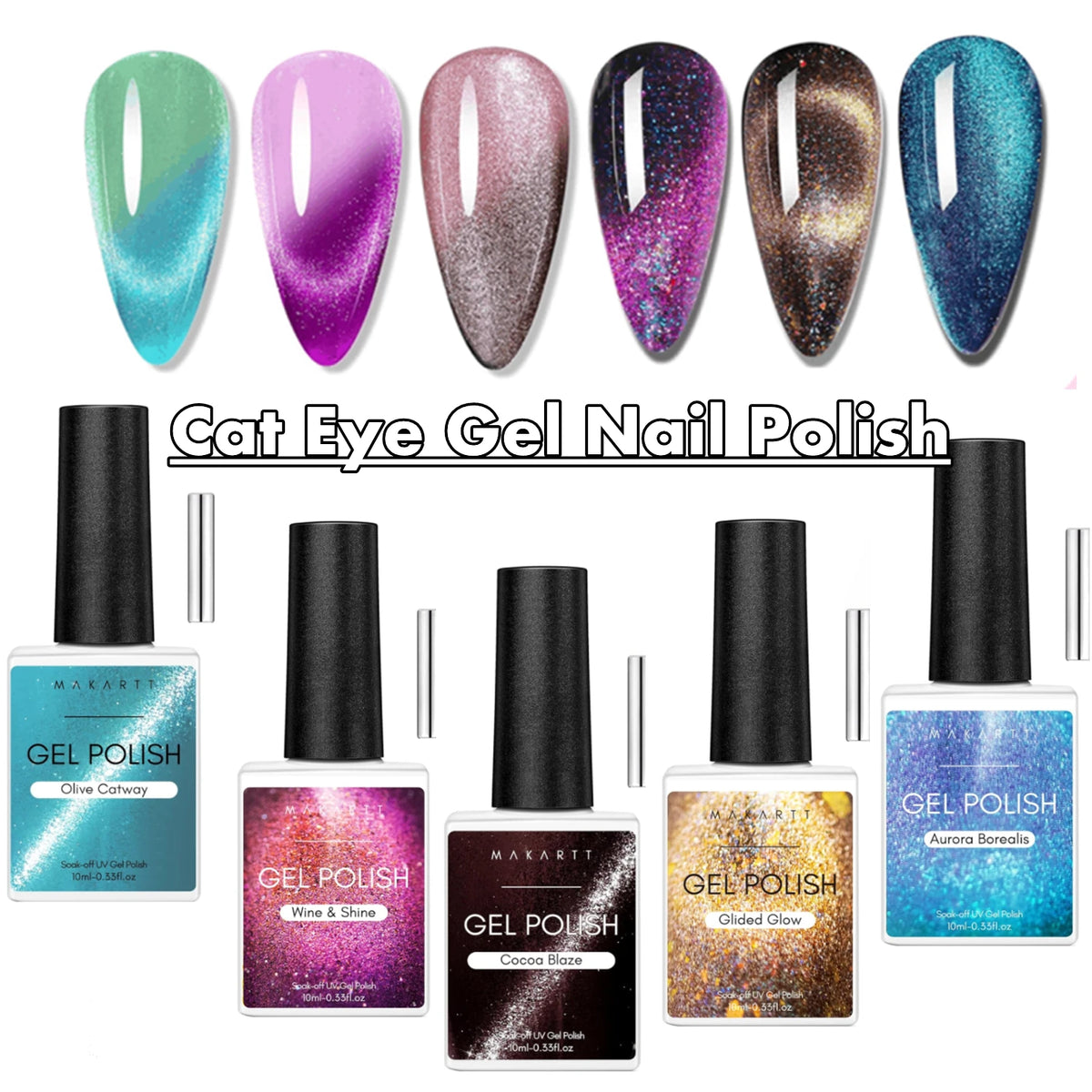 Makartt Holographic Cat Eye Gel Nail Polish Jelly Gel Nail Polish Soak