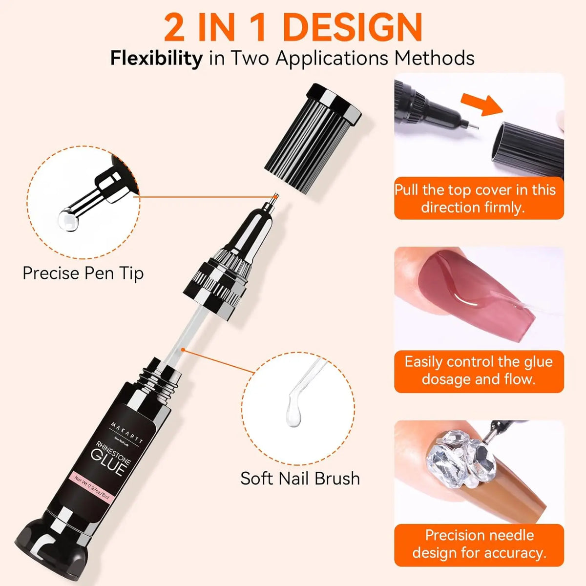 Makartt Nail Rhinestone Glue Gel, Upgrade Gel Nail Glue with Brush Pen