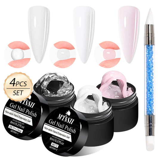 3/4pcs/Set 8ml Clear White Pink Non Stick Hand Extension Gel Nail