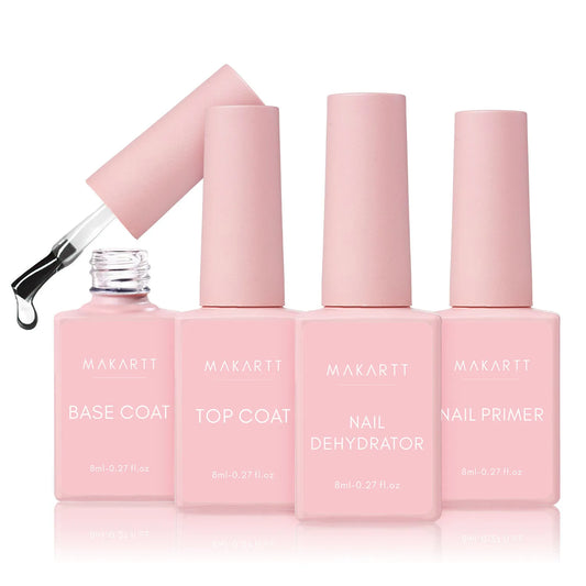 Makartt 4pcs Gel Base and Top Coat Nail Dehydrator and Primer Kit Long