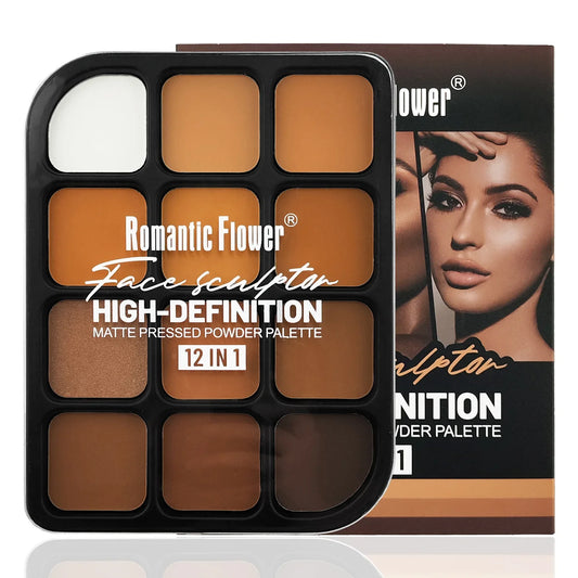 Deep Skin 12-Color Matte Contour Palette - Full Coverage All-In-One