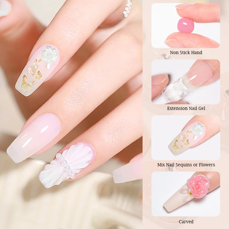 3/4pcs/Set 8ml Clear White Pink Non Stick Hand Extension Gel Nail