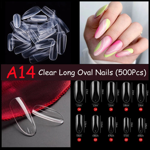 Makartt Fake Nail Tips 500pcs Almond Full Cover Gel Tips False Acrylic