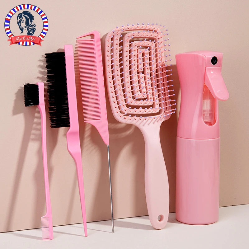 5pcs comb set Relaxing Elastic Massage Comb Hollow Out Hair Brush