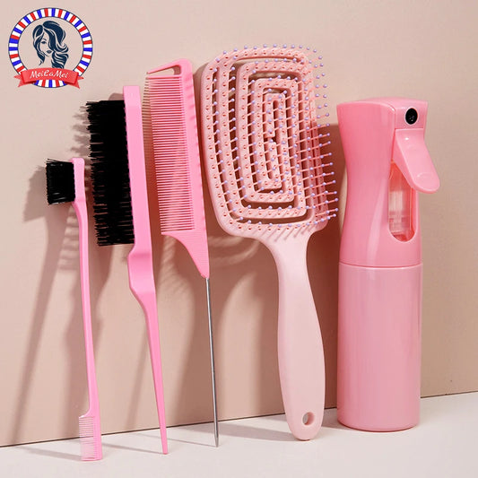 5pcs comb set Relaxing Elastic Massage Comb Hollow Out Hair Brush